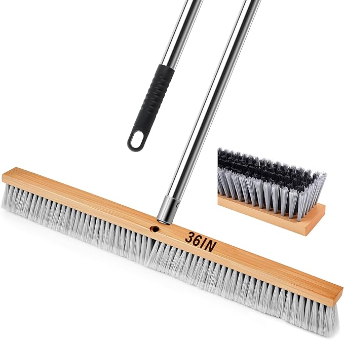 Maxdot 1 Pcs 36" Push Broom with Stainless Steel Telescopic Handle, Polypropylene Bristles, Heavy Duty Outdoor Indoor Push Large Broom with Handle for Smooth Surface Home and Garage Sweeping