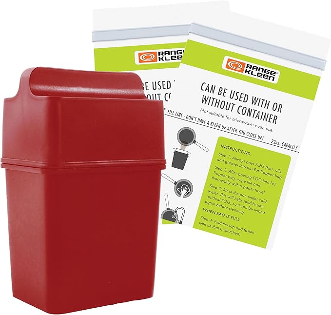 Range Kleen Grease Container – Kitchen Fat Keeper System with 2 Fat Trapper Refill Bags - Kitchen Grease Container (Red)