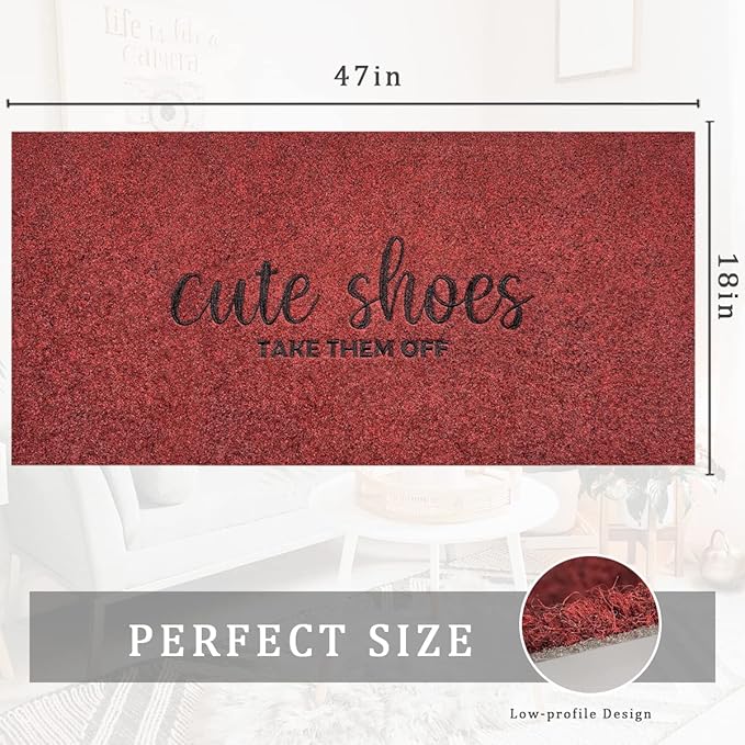 Outdoor Mats for Home Entryway Cute Shoes Take Them Off Outdoor Welcome Mats for Outside Entry, Front Indoor Door Mats,Durable,Boot Scraper,Catches Muddy and Dirt 18x48 Inches Red