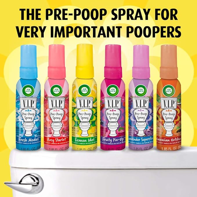 Air Wick V.I.P. Pre-Poop Toilet Spray, Up to 100 uses, Contains Essential Oils, Rosy Starlet Scent, Travel size, 1.85 oz, Holiday Gifts, White Elephant gifts, Stocking Stuffers