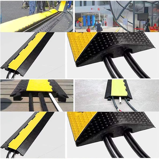 Protective Wire Cord Ramp Driveway Rubber Traffic Speed Bumps Cable Protector,Installation Parts Included(900x500mm)