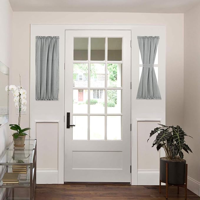 H.VERSAILTEX French Door Curtain, Sidelight Curtains for Front Door, Sheer Curtains Door Window Covering with Rod Pocket and Tie Back, Charcoal Grey, 25 x 40 inches, 1 Panel