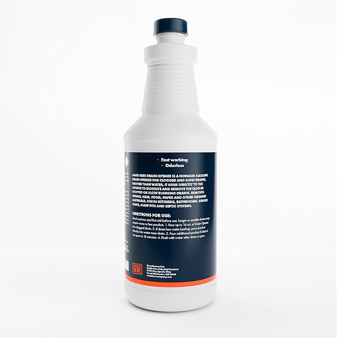 Quick-Acting Liquid Drain Opener - Dissolves Grease, Hair, Food & More - Prevents Plumbing Problems - Non-Fuming, No Acid or Bleach Odors - Safe for All Pipes - 32 oz