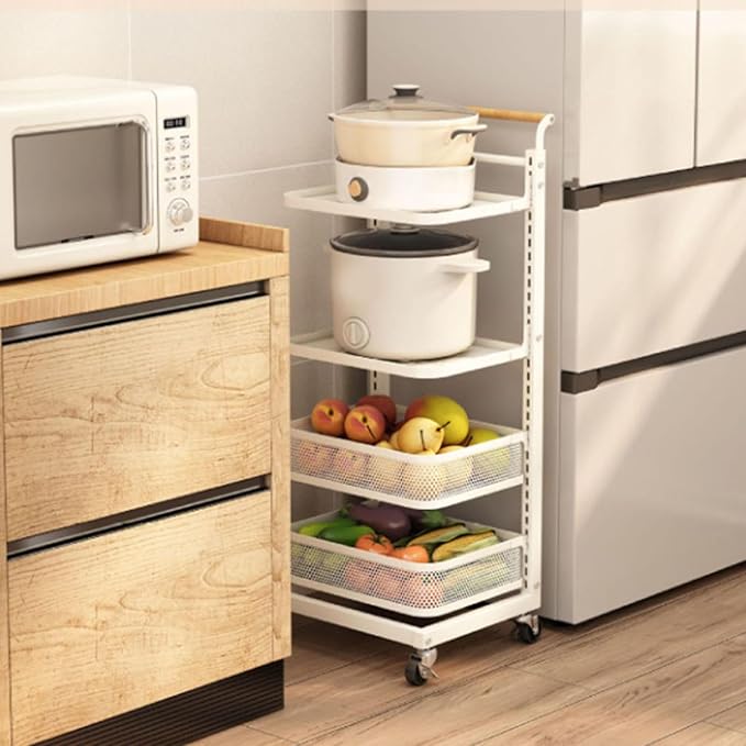 Black Pan Storage Stand for Kitchen Drawers with Free Standing Cupboard nizers Pot Holder and Shelves White (4 Boards 1 Basket)