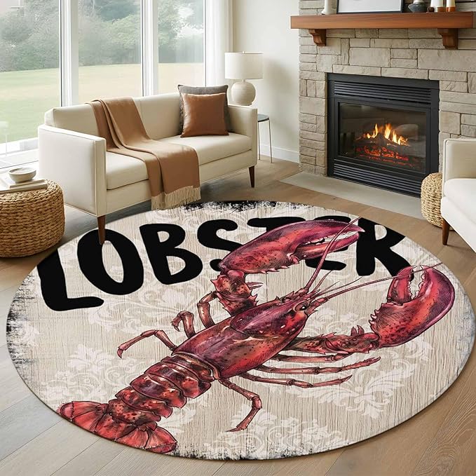 Nautical Ocean Wood Texture Large Round Rug 8Ft, Circle Area Rugs Washable Non Slip Indoor Floor Mats Carpet for Living Room Bedroom Dining Room Home Decor