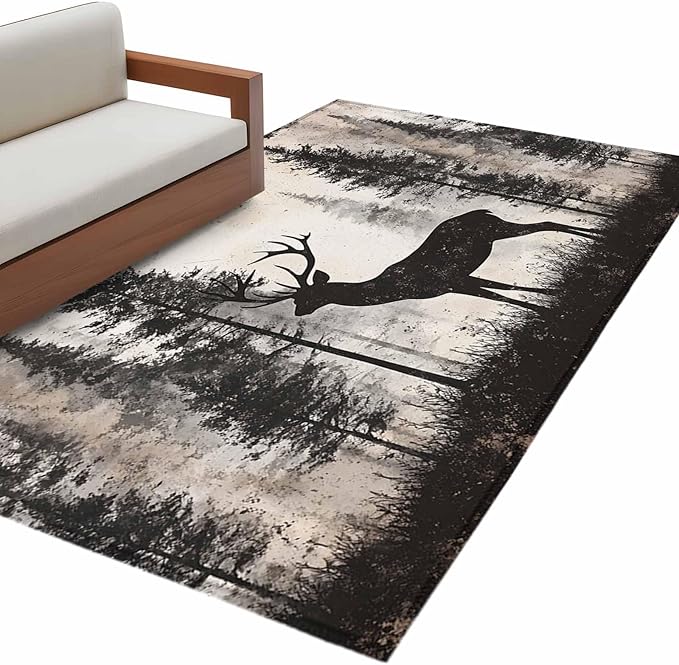 Elk 4'x6' Area Rugs, Deer Silhouette Washable Area Rugs Non-Slip Indoor Floor Mats Carpet for Living Room Bedroom Dining Room