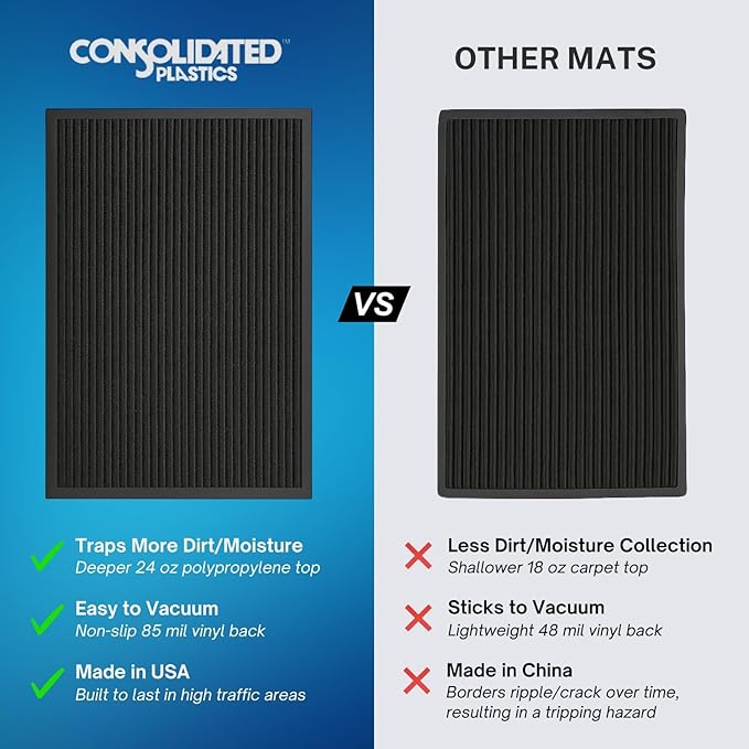 Consolidated Plastics Brush Dry Mat - Made in USA, Heavy-Duty Commercial DoorRug for Indoor/Outdoor Entryways, Non-Slip Backing for High-Traffic Areas (3' W x 6' L, Red)