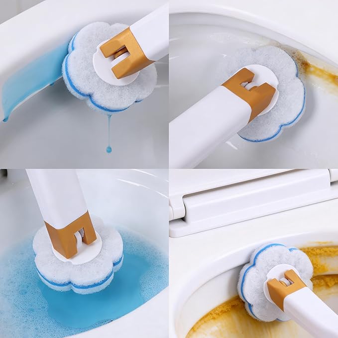 Disposable Toilet Wand Kit, Wall Mounted Long Handle Toilet Bowl Cleaner with 40 Refills Pads, Bathroom Cleaning System Set (Brush Heads)