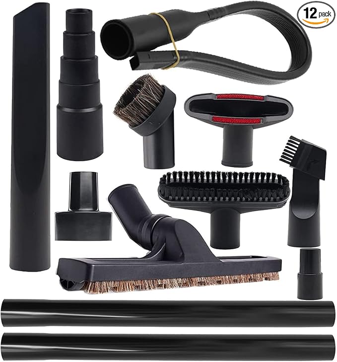 12 Pcs Vacuum Attachments Kit, Universal 2 1/2" 1 7/8" 1 3/8" to 1 1/4" Hose Adapters & Brushes & Wand Compatible with Shop Vac Accessories for Household Workshop Garage Cleaning