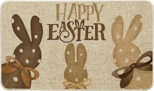 Wood Welcome Rabbits Easter Doormat Home Decor Low Profile Switch Rug Floor Mat Indoor Outdoor Soft Low Profile 16x24 Inch