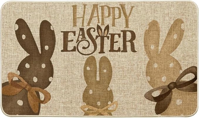 Wood Welcome Rabbits Easter Doormat Home Decor Low Profile Switch Rug Floor Mat Indoor Outdoor Soft Low Profile 18x30 Inch