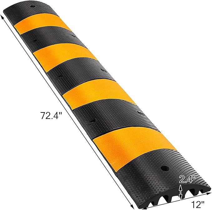 VEVOR 2PCS 6 FT Rubber Speed Bump Driveway, Heavy Duty Cable Floor Cord Protector Cover Ramp,2-Channel Speed Bumps for Road Garage Gravel Roads Asphalt Concrete, 72.4 x 12 x 2.4 Inch