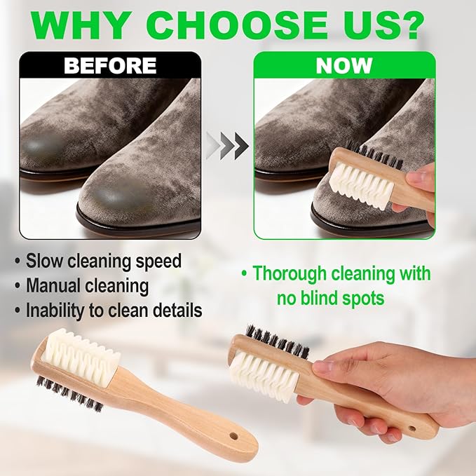 2-in-1 Suede Shoe Cleaner with Eraser, Wooden Handle Suede & Nubuck Cleaning Brush for Shoes Bags Jackets, Easy to Hold & Use