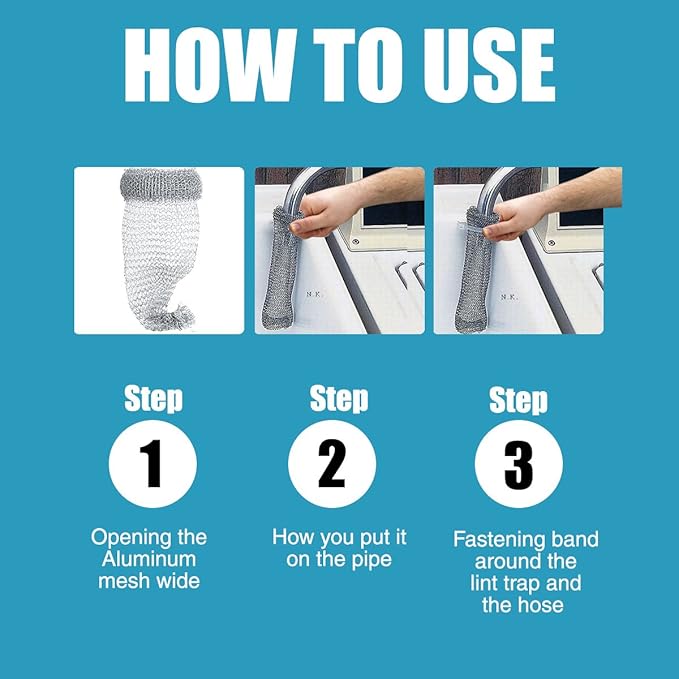 SCRUBIT 12 Premium Lint Traps with 12 Long Lasting Ties for Washing Machines - Light Aluminum Lint Trap Snare Laundry Mesh Washer Hose Filter - Won't Rust, Easy Installation,