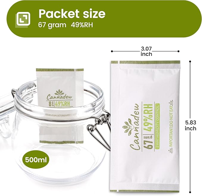 49% RH, 67g (15 Pack) Cannadew Humidity Packs Two-Way Humidity Control Pack – Moisture Absorbers & Hydration Packets for Curing and Storage