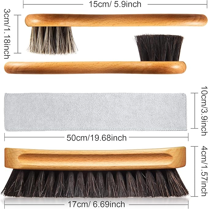 4 Pcs Horsehair Shoe Brush Kit Polishing Daubers Applicators Leather Care Brushes Shine Cleaning Cloth with Case(Shoe Brush Set F)
