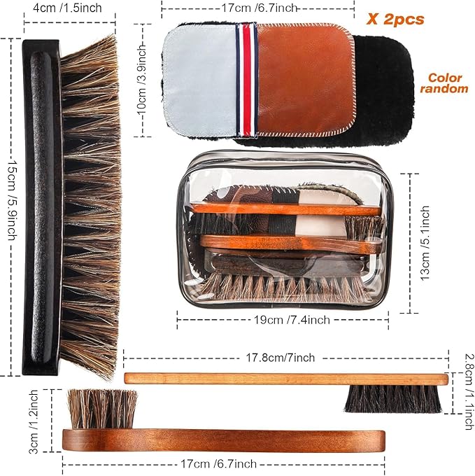 6 Pcs Horsehair Shine Shoes Brush Kit Polish Dauber Applicators Cleaning Leather Shoes Boots Care Brushes Suede Cleaner Brush with Microfiber Shoe Gloves(6 Pcs Style E)