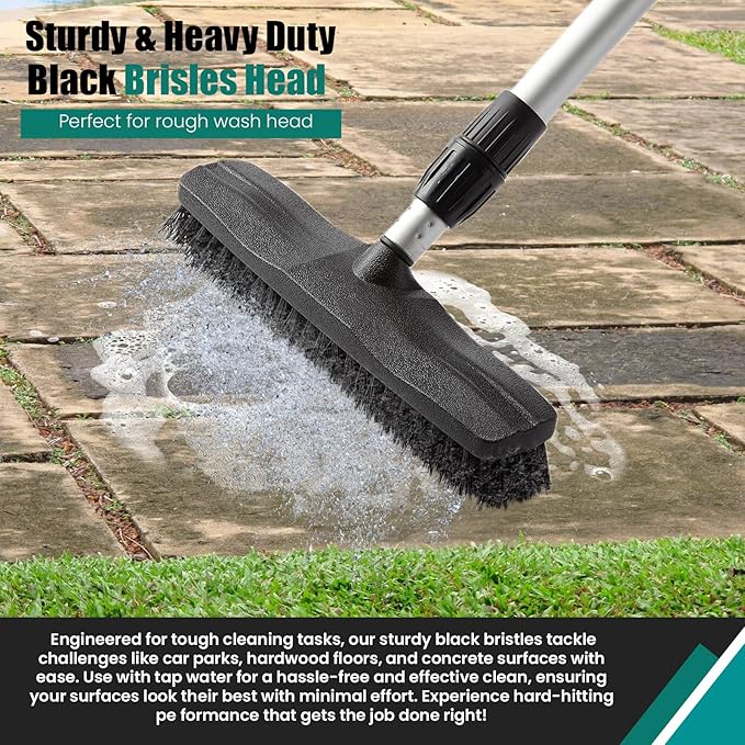 76.7" Sturdy Handle Water Push Floor Broom Green Bristles Cleaning Path 12.2" for Soft Cleaning Car Wash Boat and Solar Panel Black for Hard Floor Clean