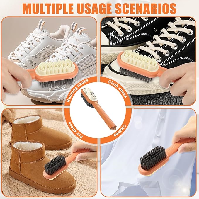 2 in 1 Scrub Suede Shoe Brush, Rubber Polish Eraser, Multifunctional Suedes Eraser Cleaner for Suede Cleaner and Nubuck Brush (Orange)