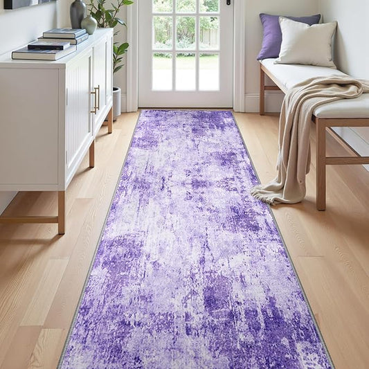 RELEANY Washable Area Rugs 2'x10' Non-Slip Modern Abstract Soft for Living Room Entryway Bedroom Nursery, Print Pattern, Purple Gray Pink White