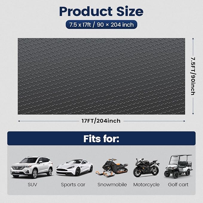 KROAK Containment Mat, Garage Floor Mat 7.5x17ft, Stops Winter Salt Damage & Mess, 2mm Thickest PVC, Heavy Duty Waterproof Shield for Concrete, Easy Clean Cover for SUV, Truck, Car - Black