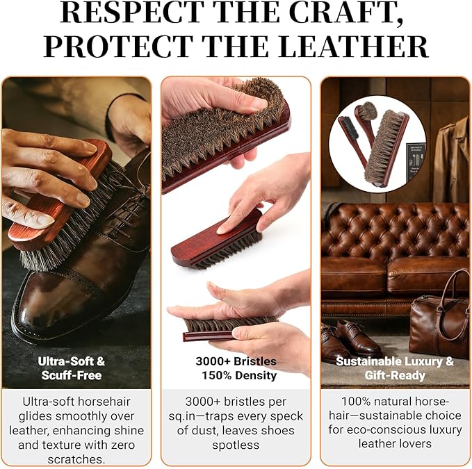 4PCS 100% Horse Hair Brush for Leather Shoe Brush Cleaning Boot Care Horse Hair Brush for Polishing Shining Buffing Dauber Applicator Suede Brush Professional Shoe Shine Brush for Cloth Car Seat Bag