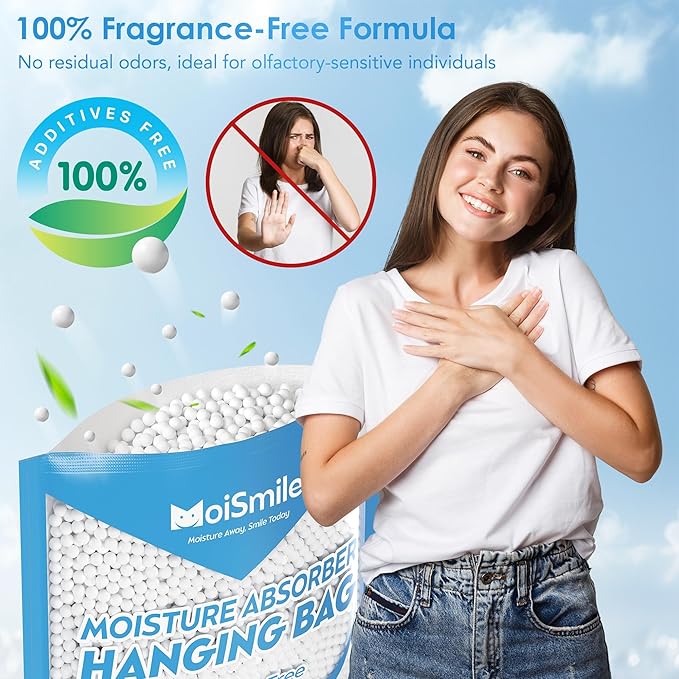 Hanging Moisture Absorbers 6 Pack Net Wt. 17.5oz/Pack, Fragrance Free Closet Dehumidifier Bags, Odor Eliminator & Humidity Absorber, Humidity Packs for Bathroom, Bedroom, Basement, Car, RV & Boat