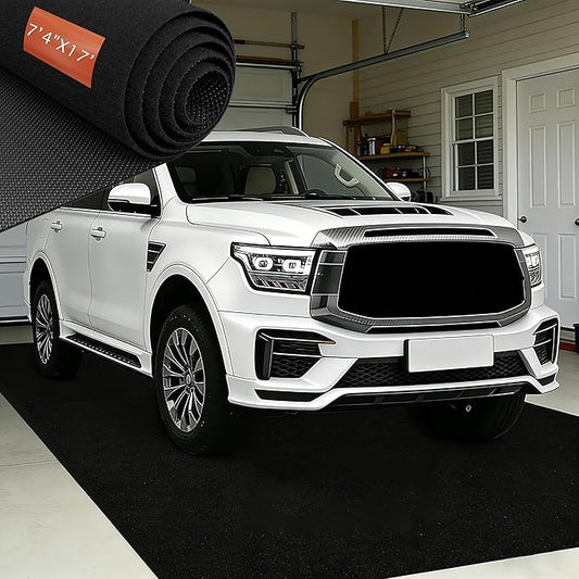7'4"x17' Oversized Garage Floor Mat – Oil Absorbent Felt Top with Leak-Proof Rubber Backing, Heavy Duty Floor Protector for Full-Size Trucks, SUVs, RVs & Workshops – Trimmable, Anti-Slip