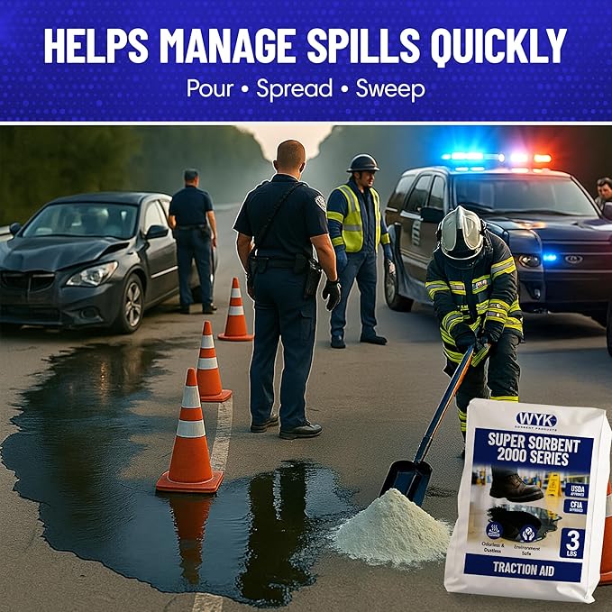 WYK 12 Pack Safety Sorbent 500 Series – Industrial Oil Absorbent Granules & Traction Agent for Spills, Leaks & Safety Maintenance – Fast-Acting Multi-Purpose Spill Absorber (1 Quart Boxes)