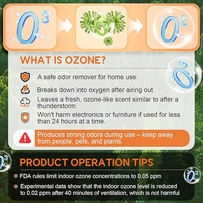 Medvoe 0zone Generator 80000mg - O3 Air Purifier for Home & Car, Ozone Machine Odor Removal for Smoke & Pet (Orange)