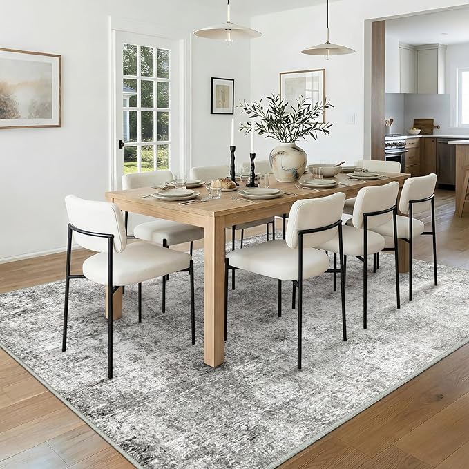 RELEANY Washable Area Rugs 7'x9' Non-Slip Modern Abstract Soft for Living Room Entryway Bedroom Nursery, Print Pattern, Gray White Grey