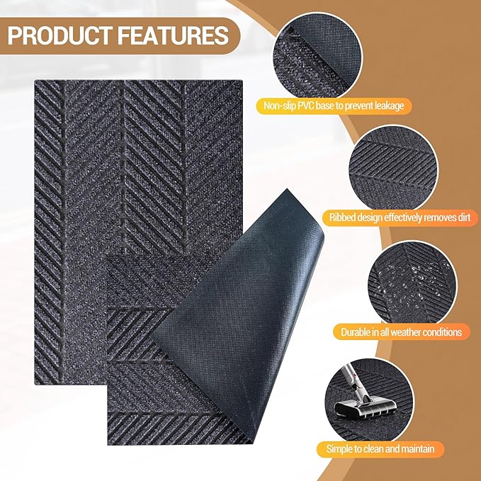 Front Door Mat Indoor Outdoor, Heavy Duty Entryway Doormat with Non Slip Backing, Low Profile Commercial Grade Welcome Mat for Home Entrance, Office, Garage