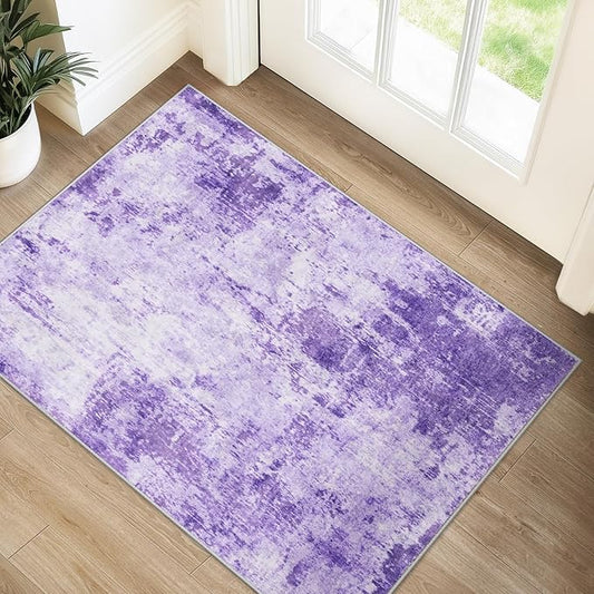RELEANY Washable Area Rugs 2'x3' Non-Slip Modern Abstract Soft for Living Room Entryway Bedroom Nursery, Print Pattern, Purple Gray Pink White
