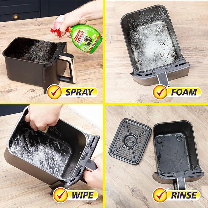 Elbow Grease Air Fryer Cleaner Spray | Spray, Foam, Wipe, Rinse - Cuts Through Dirt, Grease & Grime (Lemon Fresh, 500ml)