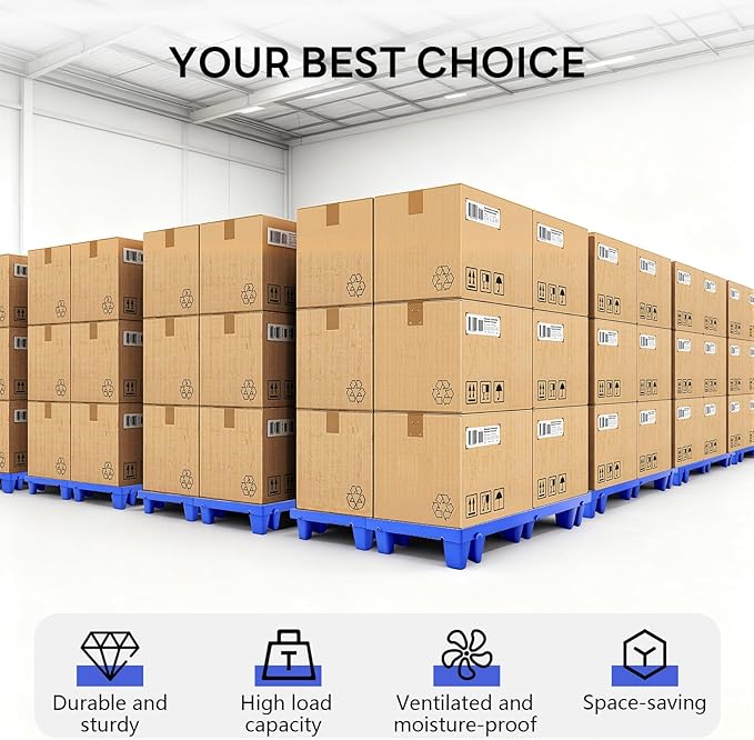 Plastic Pallets, 6pcs Blue Lightweight Nestable Polyethylene Pallets, Moisture-Proof Floor Pallets, Mini Spliceable Plastic pallets for Basement Storage Kitchen Garages L 19.7" x W 11.8"x H 3.9"
