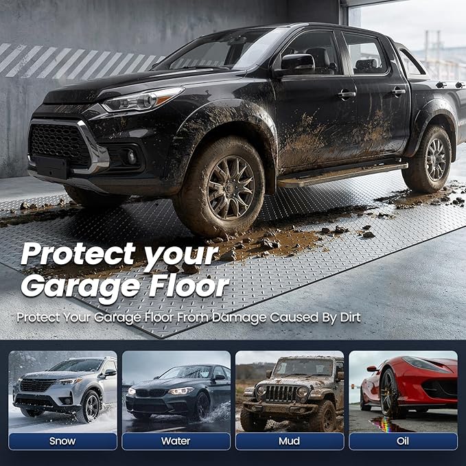 KRAOK Containment Mat, Garage Floor Mat 7.5x20ft, Stops Winter Salt Damage & Mess, 2mm Thickest PVC, Heavy Duty Waterproof Shield for Concrete, Easy Clean Cover for Trucks, and Multi-Car Use - Gray