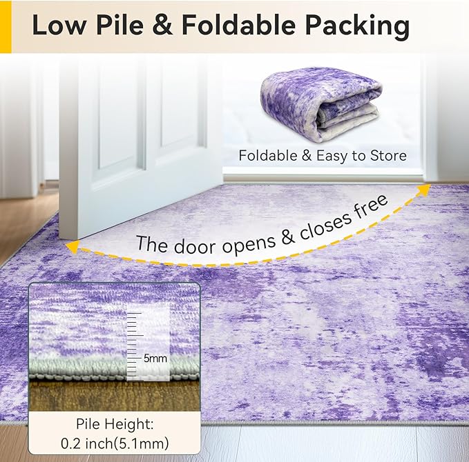 RELEANY Washable Area Rugs 4'x6' Non-Slip Modern Abstract Soft for Living Room Entryway Bedroom Nursery, Print Pattern, Purple Gray Pink White