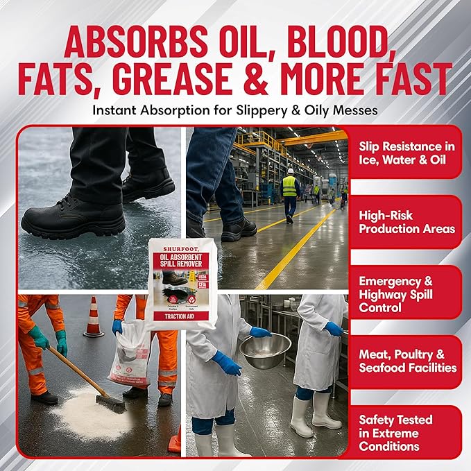 SHURFOOT 25lb Non-Slip Oil Absorbent - Provides Ice Traction & Vapor Suppression - Spill Control for Blood, Water & Oils - USDA Approved - Floor Dry Absorbent Odorless - Fire-Safe & Dustless