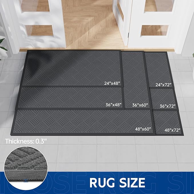 Durable Indoor Outdoor Door Mat, 4' x 2' Heavy Duty Front Door Mat for Entryway, Non-Slip Backing, Stain and Fade Resistant, Absorbent Commercial Floor Mat for High Traffic Area, Gray-Diamond