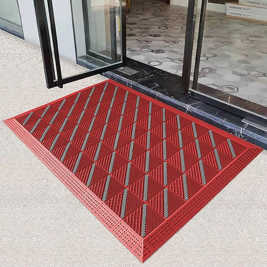 Interlocking Floor Tiles, Garage Flooring Tiles, Shoe Cleaner Mats for Entryway, Non-Slip Outdoor Shower Mat with Drainage Holes for Slippery Areas (Color : F, Size : 90x150cm)
