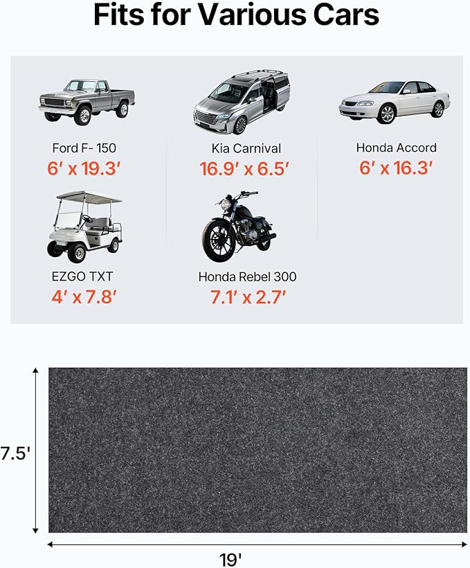 VEVOR Garage Floor Mat, 7.6'x19' Oil Spill Mat Waterproof Protection from Water Snow Rain Mud Absorbent Oil Pad for Cars, Non-Slip Containment Mat with TPE Anti-Leak Backing, Easy Clean, Cuttable