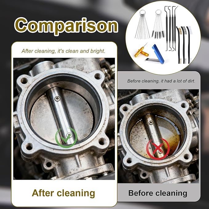 Carburetor Cleaning Kit Tool, Includes 13 Needles 4 Cleaning Hooks 3 Dual-Head Nylon Brushes10 Single-Headed Needles 1 Pointed Hook Scraper for ATV Welder Motorcycle Carb Spray Jet Torch Tips