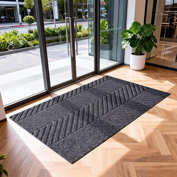 Front Door Mat Indoor Outdoor, Heavy Duty Entryway Doormat with Non Slip Backing, Low Profile Commercial Grade Welcome Mat for Home Entrance, Office, Garage