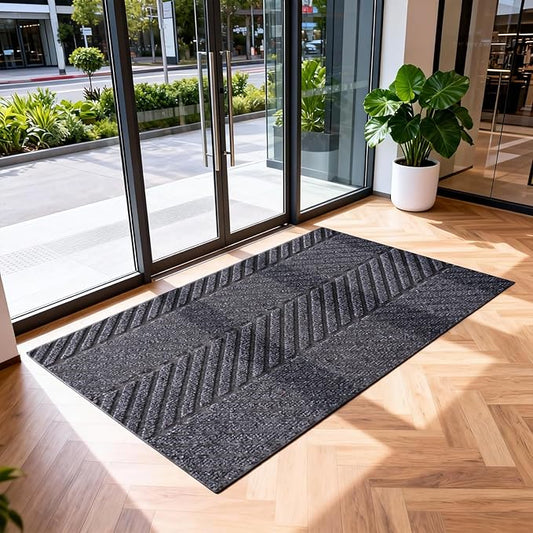Front Door Mat Indoor Outdoor, Heavy Duty Entryway Doormat with Non Slip Backing, Low Profile Commercial Grade Welcome Mat for Home Entrance, Office, Garage