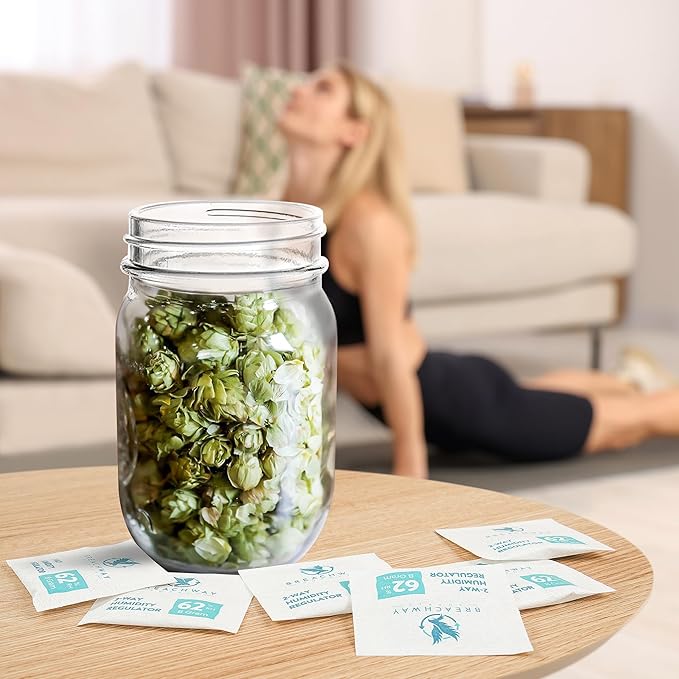 62% RH Size 8 | 6 Pack Two-Way Humidity Control Packs | For Storing 1 oz | Moisture Absorber for Small Storage Containers | Humidifier Packs | Hydration Packets w/Resealable Bag