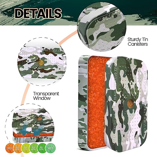 Wisesorb 40 Gram Gun Safe Dehumidifier Camouflage, Rechargeable Desiccant Canister Dehumidifier Bags, Reusable Silica Gel Packets Moisture Absorbers for Car, Bathroom, Basement [5PACK]