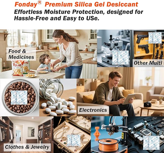 5g x 40 Packs Fonday Food Grade Silica Gel Desiccants Packs Moisture Absorbers Dehumidifier for Food Storage, Electronics, 3D Filament & Safes