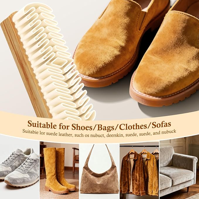 Suede Shoe Brush, Rubber Shoe Brush, 2-in-1 Cleaner with Rubber Brush Head, Suede Eraser and Cleaner for Shoes, Jacket, Purse, Bags, Sofa with Wooden Handle (White)