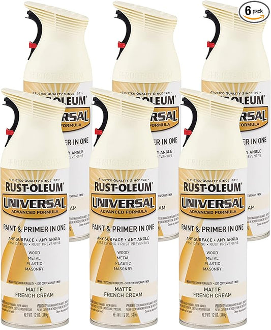 Rust-Oleum 282816-6PK Universal All Surface Spray Paint, 12 oz, Matte French Cream, 6 Pack
