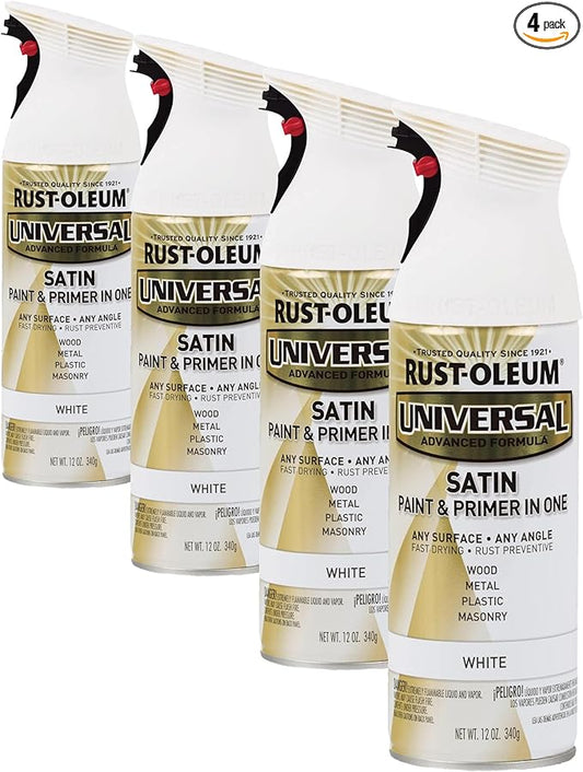 Rust-Oleum 245210 Universal All Surface Spray Paint, 12 oz, Satin White (Pack of 4)